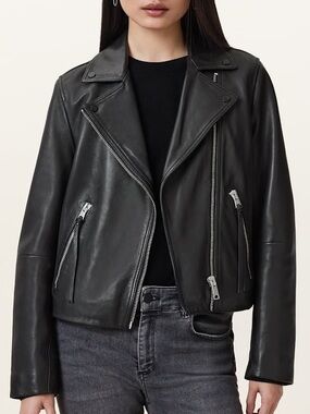 All Saints Dalby Slim Fit Leather Jacket size Small